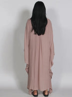 Maxikleid Damenkleider Fledermausärmel Beige Rüschen Bindekragen Plissiert Oversized Damenbekleidung Freizeitkleidung Sommer-Outfit