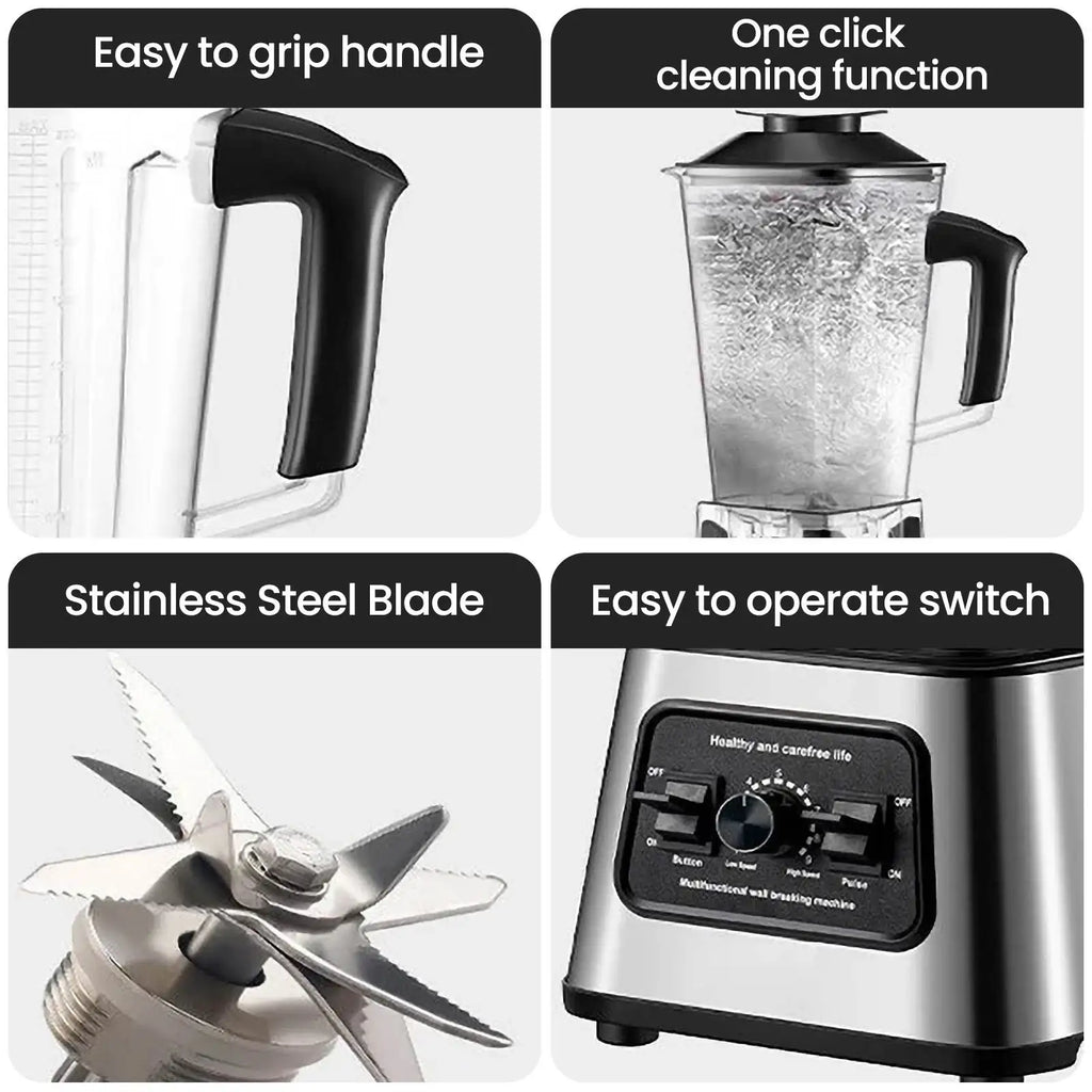 6000W Leistungsstarker Standmixer Mixer Entsafter Smoothie Maker Tischmixer 2.5L Behälter Küchenmaschine Mixer für Eis, Nüsse und Obst