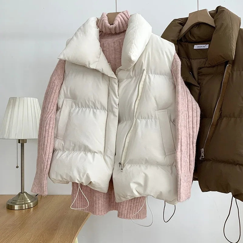 Damenmode Herbst Neu 2024 Stehkragen Elegante Daunenmäntel Warme Oberbekleidung Freizeitgürtel Ärmellose Winter Damenwesten Jacken Zweitbild