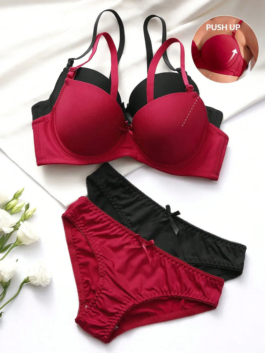Hochwertiges sexy Dessous-Set für Damen aus Spitze mit Schnürung und Bügel-Push-up, 2-teiliges Set für den täglichen Gebrauch, Unterwäsche-Set A2127