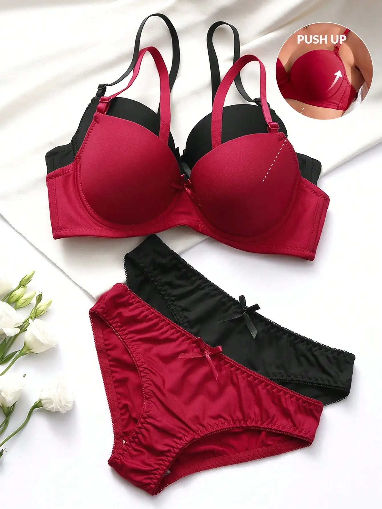 Hochwertiges sexy Dessous-Set für Damen aus Spitze mit Schnürung und Bügel-Push-up, 2-teiliges Set für den täglichen Gebrauch, Unterwäsche-Set A2127 Hauptbild