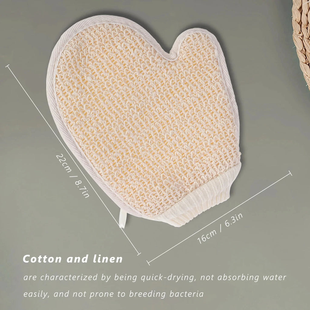 2-in-1 Körperpeeling-Duschhandschuh, 1 Stück Natürlicher Baumwoll-Leinen-Peeling-Handschuh mit Netzstruktur für das Home Spa