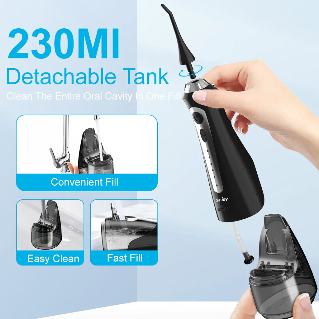 SEJOY Munddusche Irrigator Zahnaufhellungsstreifen Tragbar 230ML Tank 5 Modi 8 Düsen Reinigungsgerät für Zuhause
