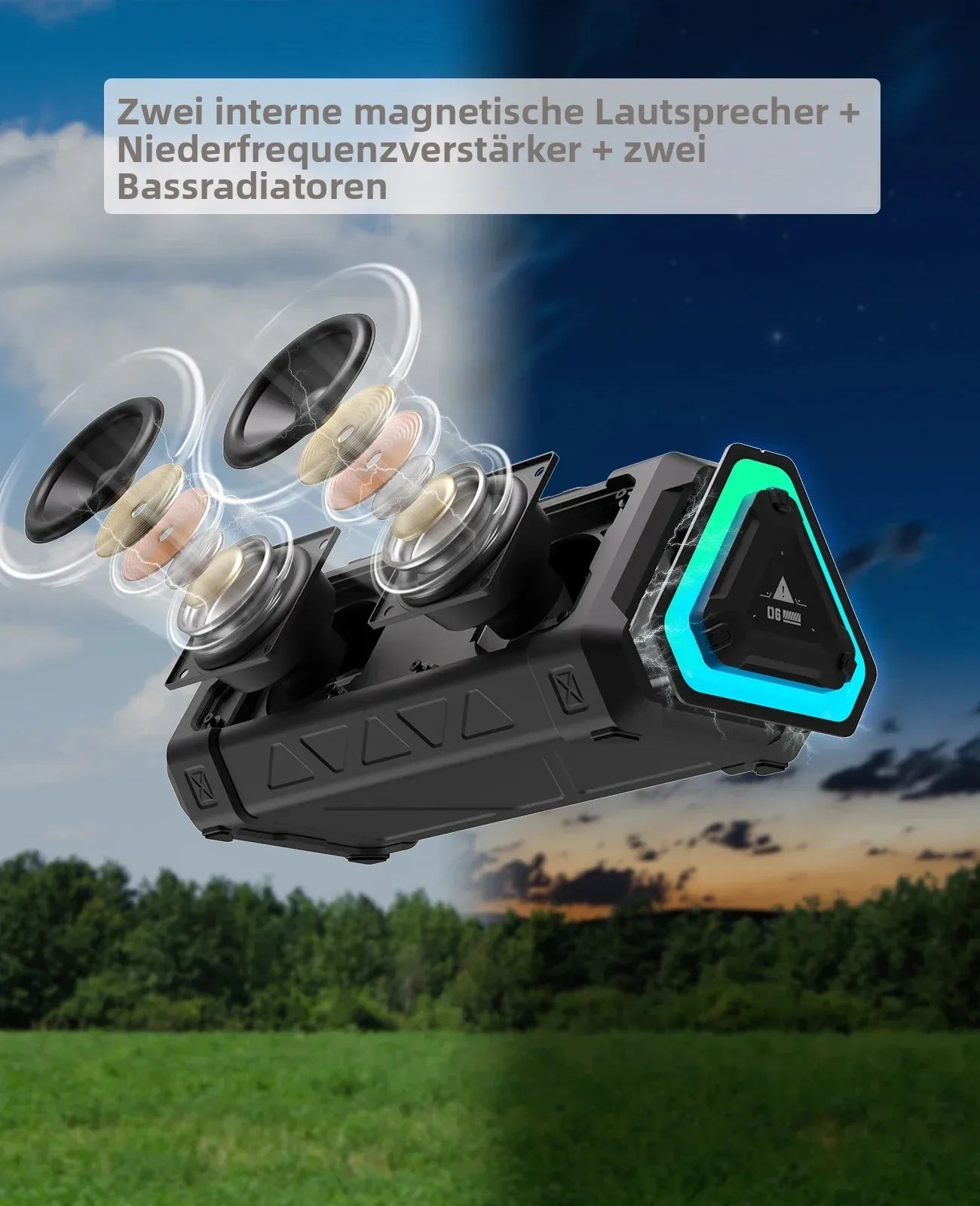 MLOVE P3 Outdoor-Bluetooth-Lautsprecher, 40W Ausgangsleistung Bluetooth 5.3 Lautsprecher, Stereo Sound IPX7 Wasserdicht, Micro SD-Karte, RGB-Licht