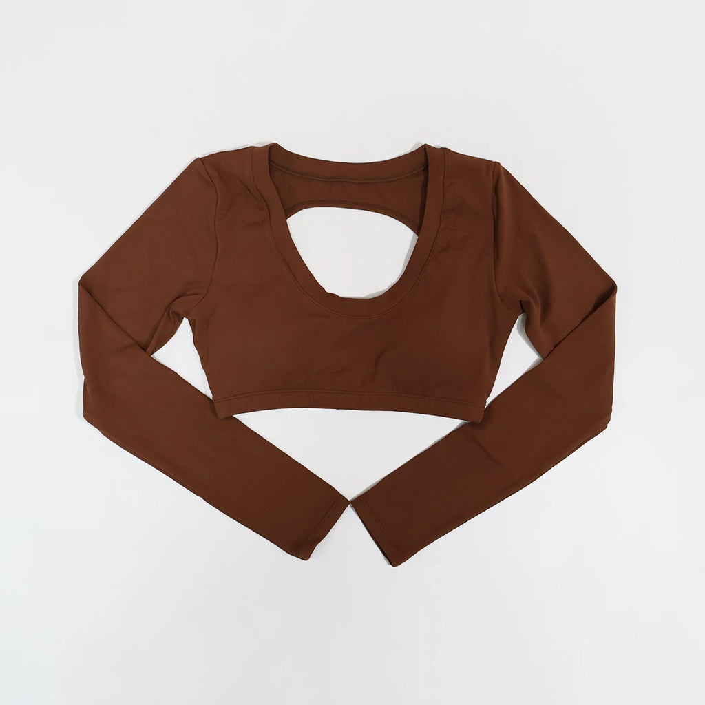 Neue Sommer Damen Rückenloses Langarm Yoga-Top Atmungsaktive weiche Sportbekleidung für Fitness-Training Bequeme Fitnesskleidung für Frauen