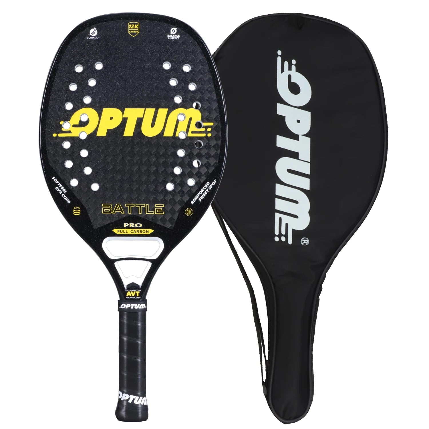 OPTUM BATTLE 12K Carbonfaser-Strandtennisschläger mit rauer Oberfläche und Abdeckungstasche