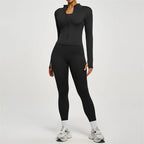 SVEIC Damen Zweiteiliger Trainingsanzug Yoga Set Langarmjacke High Waisted Leggings Atmungsaktive Sportkleidung Für Frauen