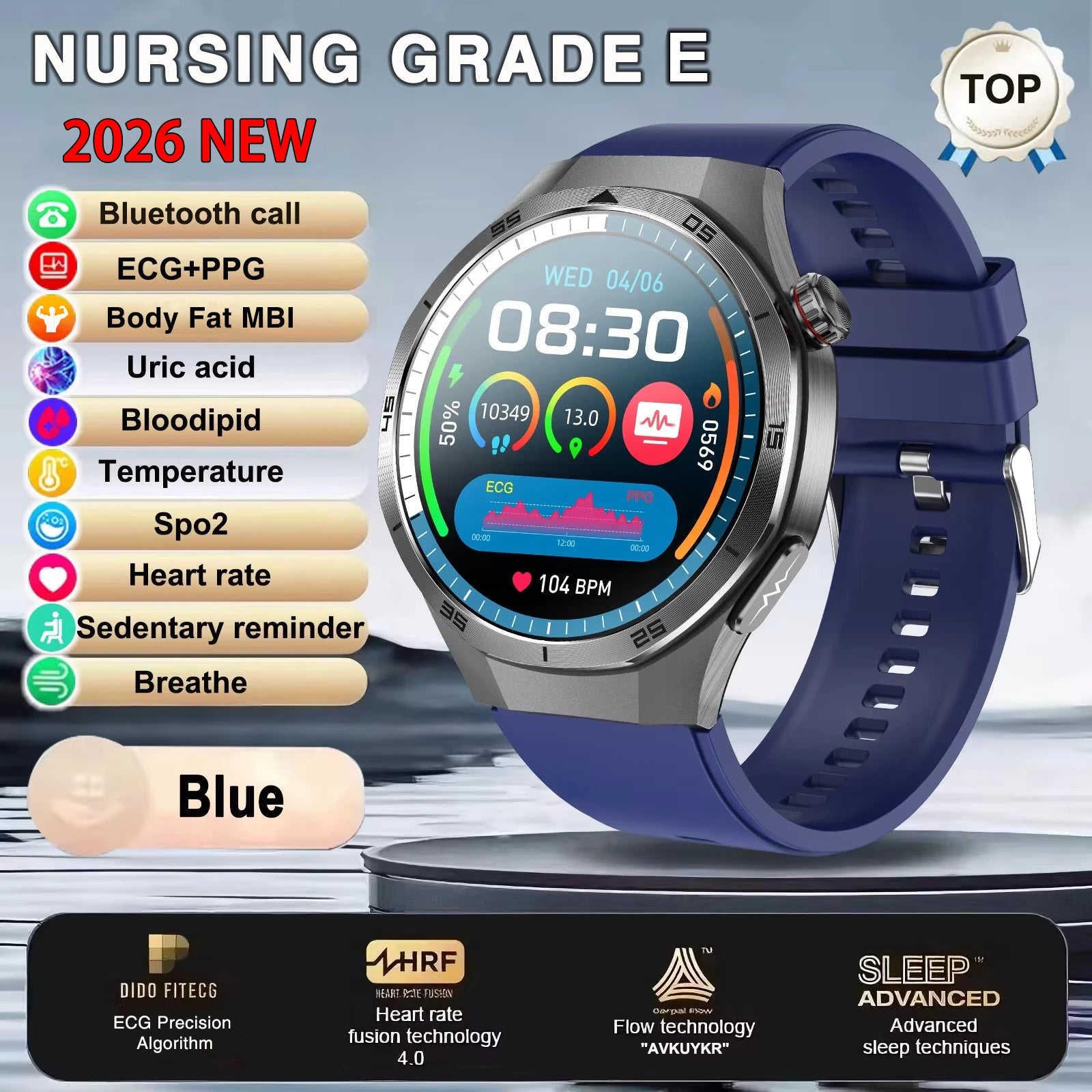2026 Neue Smartwatch für Pflegeberufe mit EKG+PPG Gesundheitsanalyse Blutdruck Lipide Harnsäure Drahtlose HD-Anruf Smartwatch Herren Damen
