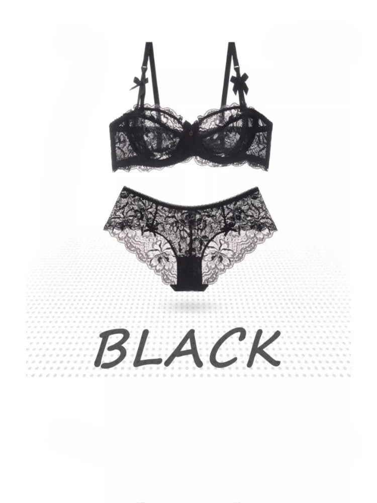 MOYISU Sommer-Dessous-Set, transparenter französischer Spitze, Minimizer-BH, Slip, ultradünn, sexy Damenunterwäsche, großer Busen, sexy Po & Höschen