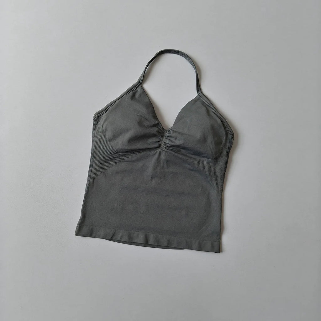 Langes Trägertop Yoga Weste Damen Rückenloses Tank Top Sport Fitness BHs Laufendes Workout Gym Neckholder