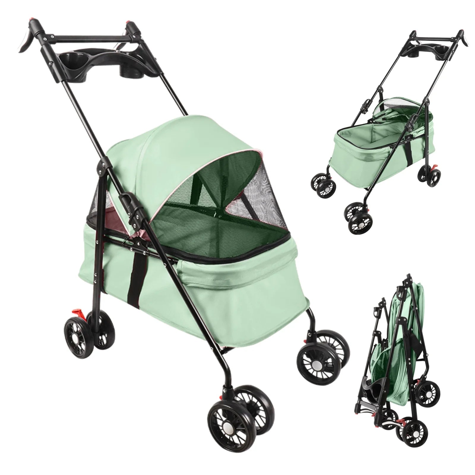 Folding Pet Stroller/Buggy, Dog/Cat Carrier, Pet Travel Stroller for Dogs with Cup Holder, Wheels with Brakes, Oxford Fabric, Steel Frame, 50 x 70 x 95 cm