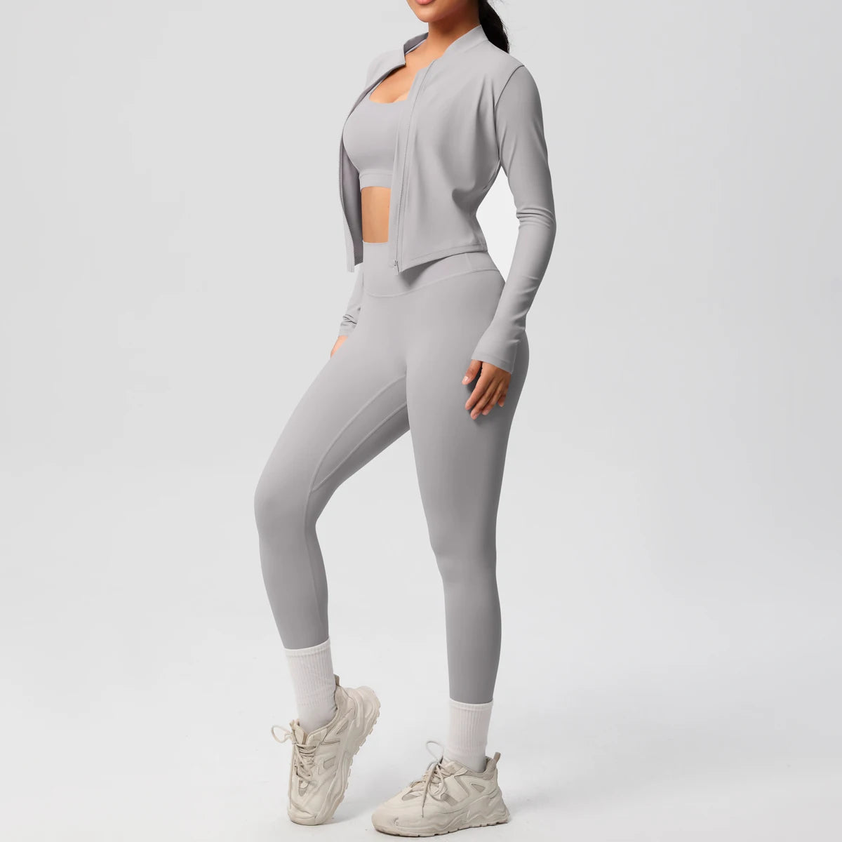 3-teiliges Sportbekleidung Yoga-Set Gym Sport-BH Reißverschlussjacke Leggings Kleidung Sportbekleidung Yoga-Anzüge für Damen Fitness-Set Trainingsanzug