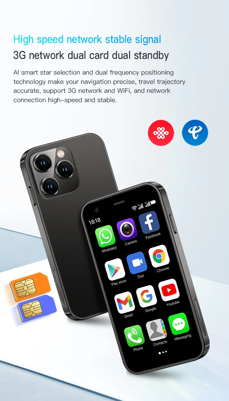 SERVO 15SE Mini Smartphone 3G WCDMA Android System WiFi Hotspot Play Store 3.0" Display Kleine Palm-Smartphones Dual SIM Standby