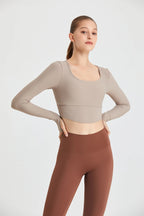 QINACTIVE Yoga suit with long sleeves chest pads new autumn winter tight fitting top T-shirt sport running training fitness suit