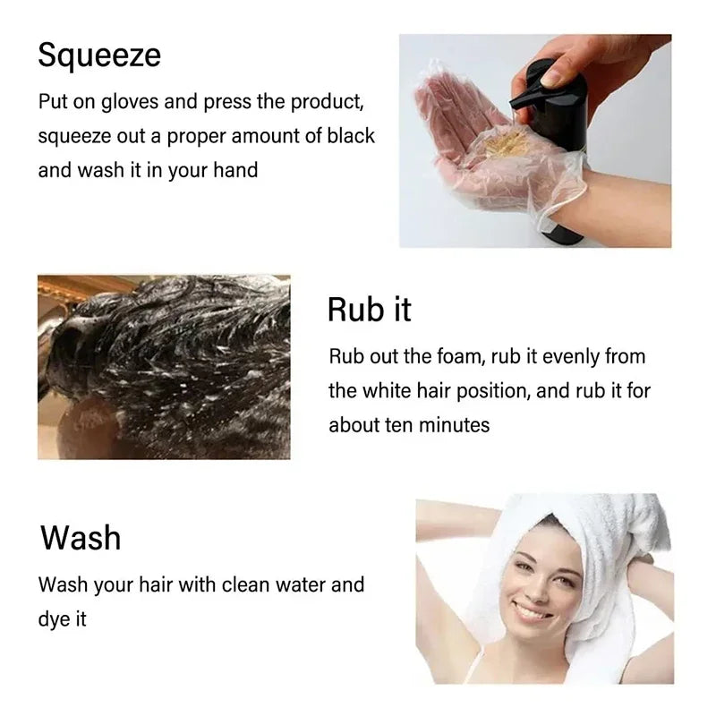 30ml/500ml 3-in-1 Schnell-Haarfärbeshampoo Naturschwarz Kräuter-Haarfarbe Feuchtigkeitsspendend Milde Haarfärbe-Pflegespülung Haarpflegeprodukte