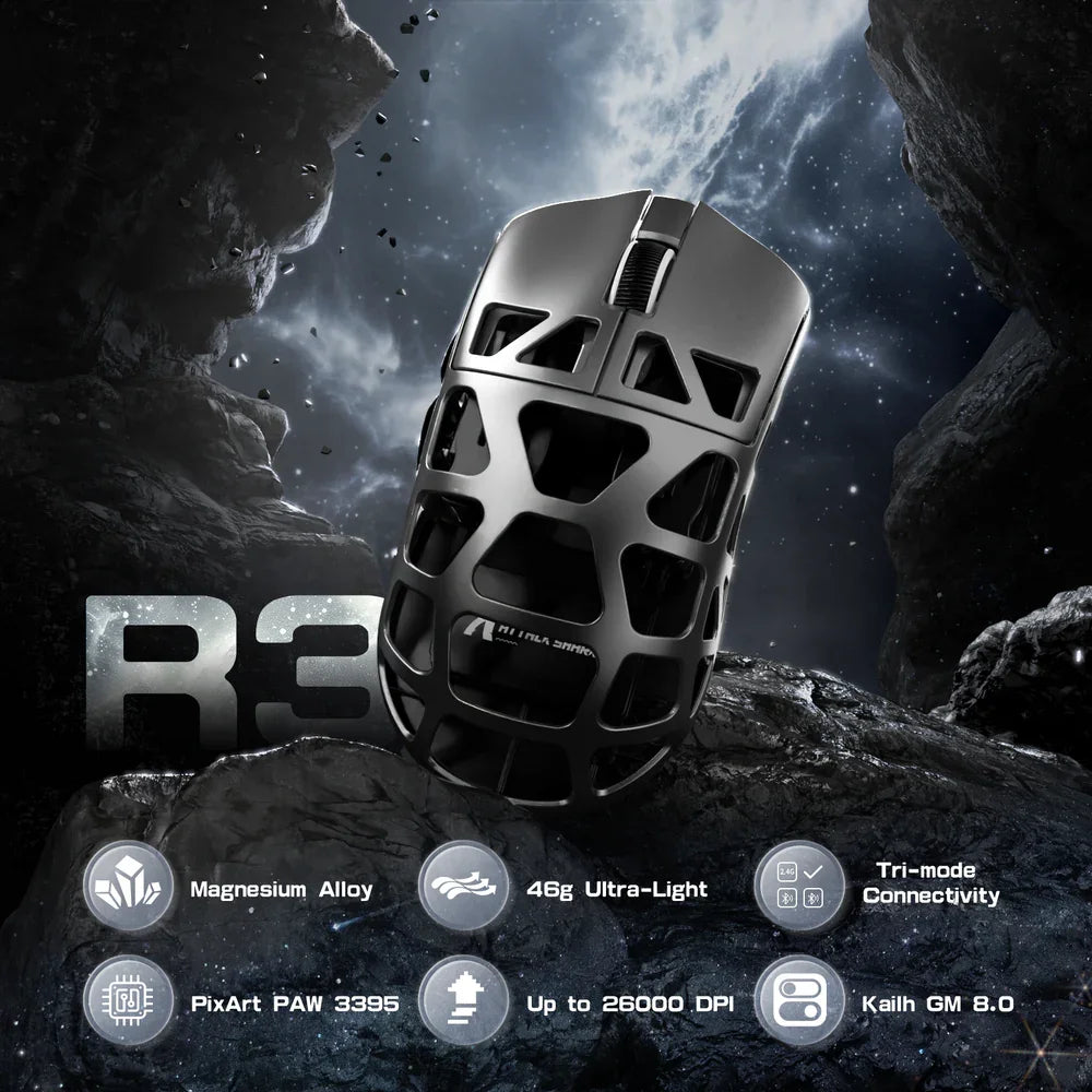 ATTACK SHARK R3 Magnesium Alloy Gaming Mouse 8K SUPERLIGHT 8000Hz 6 Adjustable DPI up to 26000 PAW3395 BT/2.4G Wireless/Wired Hauptbild