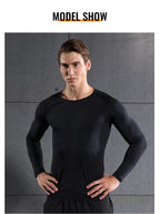 Kompressions-Laufshirt Herren Langarmshirt für Männer Sportbekleidung Schnelltrocknend Fitness T-Shirt Training Workout Muskelshirt