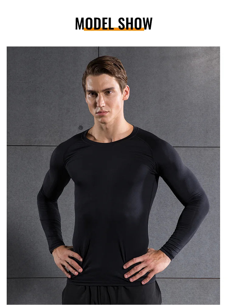 Kompressions-Laufshirt Herren Langarmshirt für Männer Sportbekleidung Schnelltrocknend Fitness T-Shirt Training Workout Muskelshirt