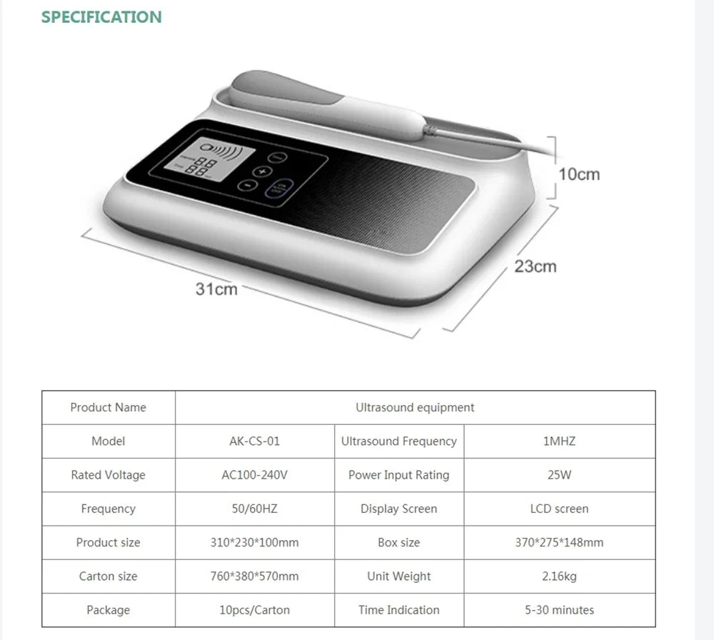Ultraschall-Therapiegerät zur Schmerzlinderung Muskel- und Gelenkmassage Medikamentenfrei Ultraschall 1MHz Physiotherapiegerät LCD-Bildschirm