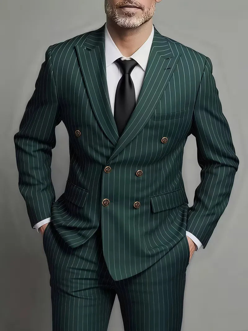 Herrenanzüge Herren Zweiteiliger Anzug Zweireihig Herren Modisches und Slim-fit Design Bräutigam Hochzeitsanzug Lässiger gestreifter Stoff