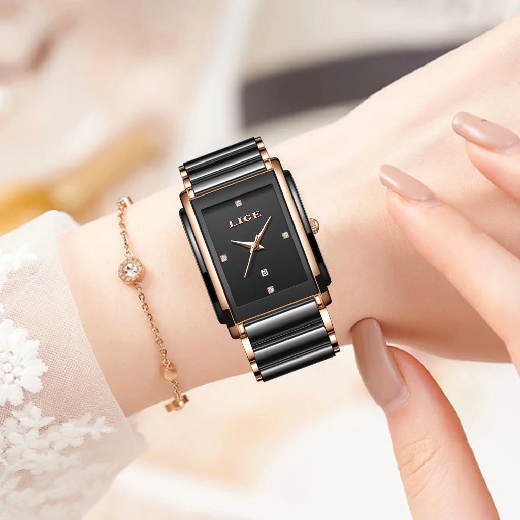 LIGE Mode Elegante Damenuhr Japanisches Uhrwerk Keramikarmband Luxus Damen Armband Quarzuhren Geschenke Reloj Mujer