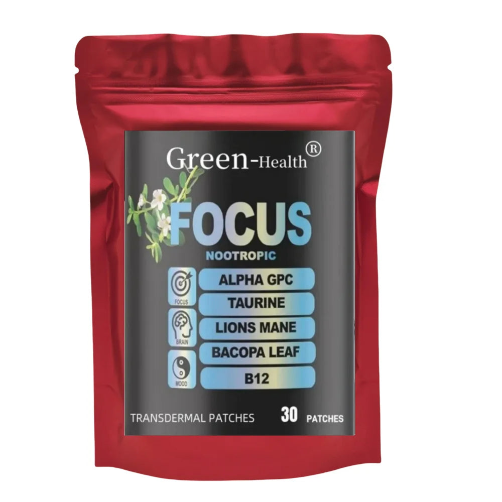 Nootropische Gehirn-Pflaster – Löwenmähne, Vitamin C & B12, Taurin, Bacopa – Unterstützung der kognitiven Funktion, 30 Pflaster, 6-in-1