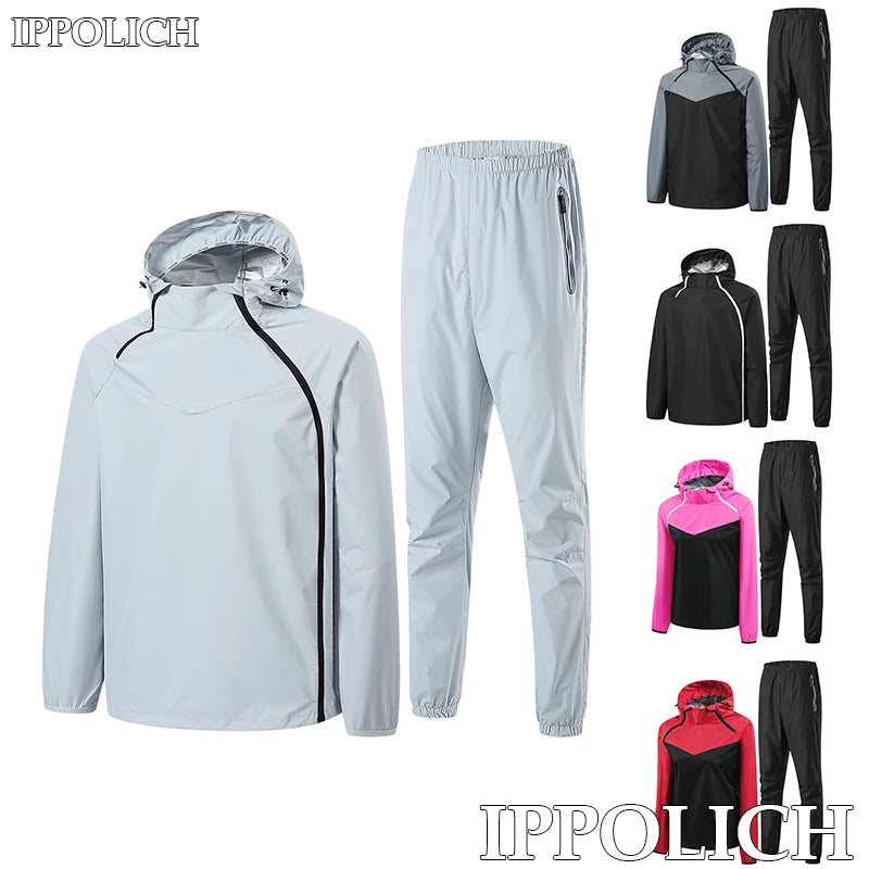 Herren-Sport-Fitness-Laufset mit doppeltem Reißverschluss Damen-Lauf-Fitness-Abnehm-Schwitz-Set mit doppeltem Reißverschluss zum leichten Abnehmen Hauptbild