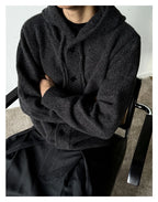 Neue lässige Luxus Strickjacke mit Kapuze für Herren Koreanische Mode Lockerer Cardigan mit Knopfleiste Y2K Vintage Streetwear Strickwaren Mantel