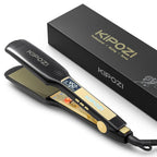 KIPOZI Professioneller Titan-Glätteisen mit digitalem LCD-Display, Dualspannung, sofortige Aufheizfunktion, Lockenstab