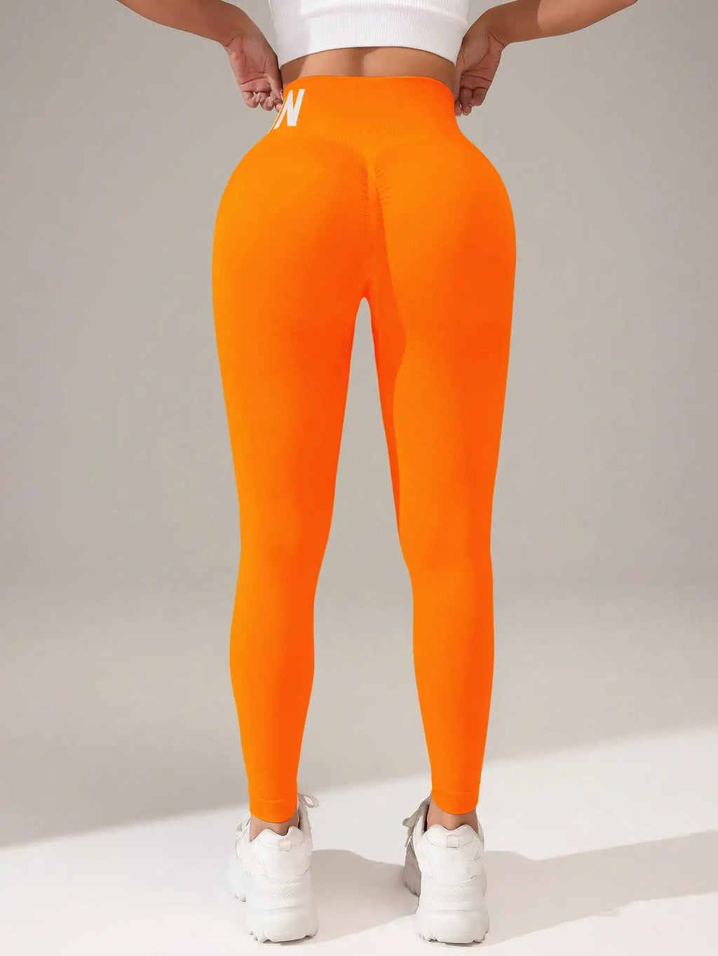 Europäische und amerikanische nahtlose Yoga-Leggings mit Bund-Schriftzug, Po-Lifting, schnelltrocknende, atmungsaktive Damen-Tights für den Sport
