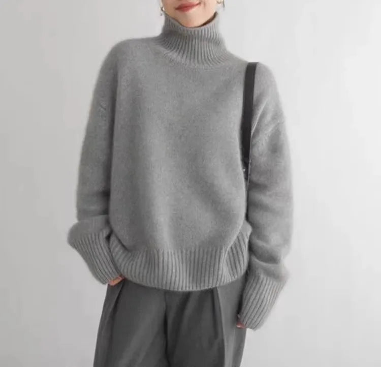 2024 Herbst und Winter Neuer dicker Kaschmirpullover Damen Rollkragenpullover Warm Locker Gestrickter Basispullover Jacke Oberteile