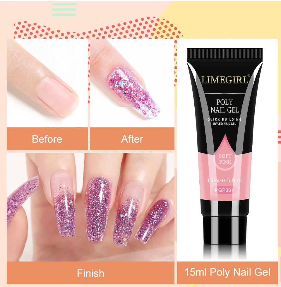 limegirl 15ml Verlängerungs-Nagelgel-Set 6W LED Lampe Komplettes Maniküre-Set Fingerverlängerungsform Nagel-Kit Alles für schnelles Verlängerungs-Werkzeugset