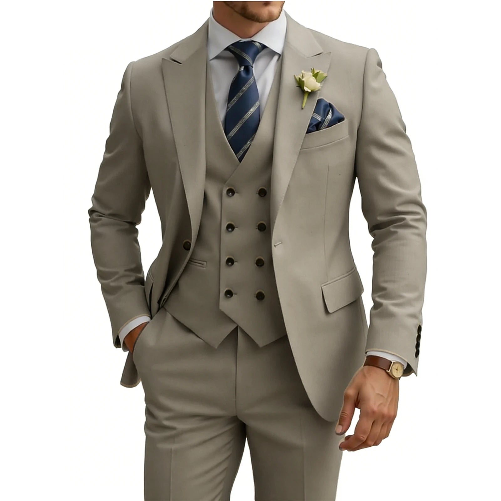 Herren 3-teiliger Slim Fit Anzug für Herren Zweireiher Hochzeits- Abschlussballanzug Formeller Business-Dinner-Smoking