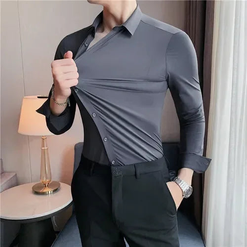 Premium Herren Ultra-Stretch Hemd – Hochwertiges seidiges Business Hemd mit langen Ärmeln für den Business- und Freizeitbereich
