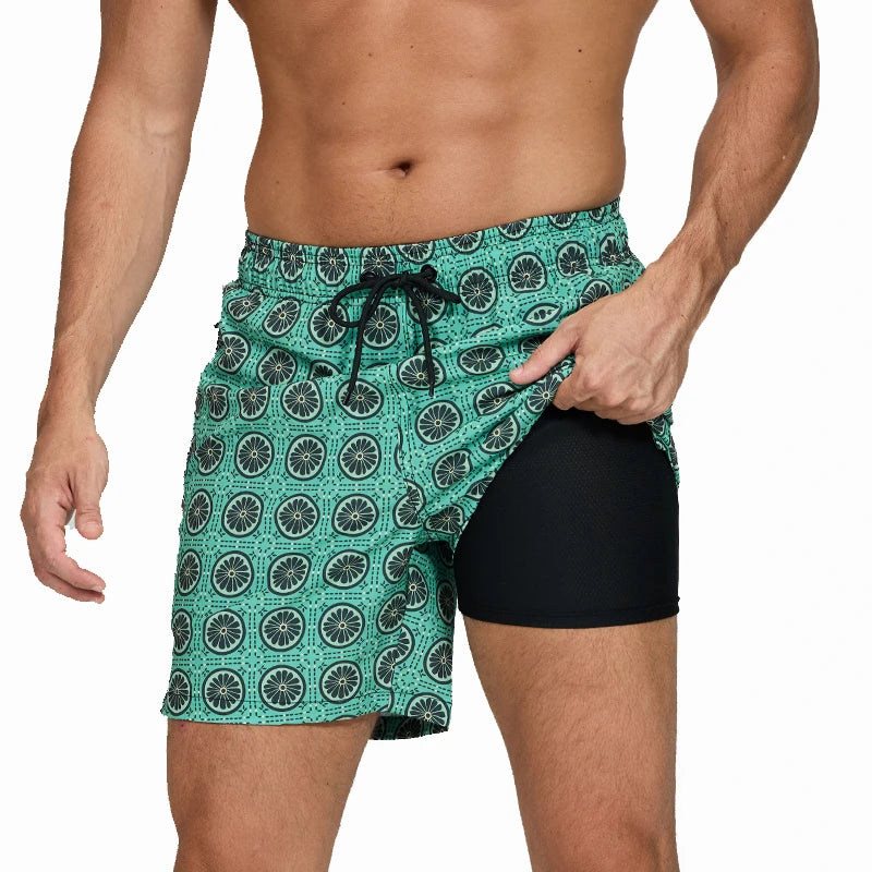 DATIFER 2026 neueste Mode Herren-Shorts Polyester Long Liner 2-in-1 Badeshorts Herren seitliche Reißverschlusstasche Strand Gym Badehose