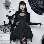 Sommer-Fashion Kurze Röcke Neue sexy Damen Gothic Punk Irreguläre Röcke Einfarbig Tunnelzug zum Binden Geraffte Rüschen Minirock