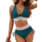 Sexy tiefer V-Ausschnitt Bikini Set Damen 2026 Sommer Strand mit Brustpolster Bademode High Waist Kordelzug Triangel Bikini