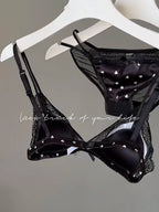 Französischer Stil Süßer Triangel-BH Lingerie Set Damen Satin Spitze Drahtlos Kleiner Busen Raffiniert Dünner Stoff Sexy Weiche Unterwäsche S-XL