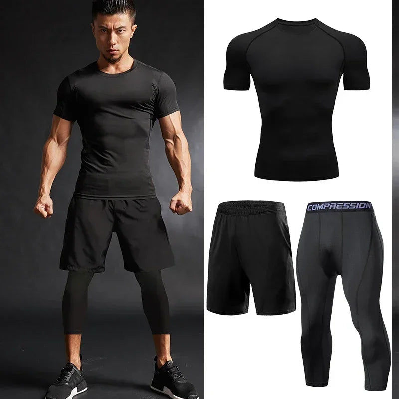 Herren Lauf-Trainingsanzug Fitness Sportbekleidungs-Set Kompressions-Leggings Sportkleidung Gym Enganliegende Jogginghose Rash Guard Lycra