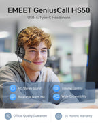 EMEET Kabelgebundenes Headset mit Mikrofon, Callcenter USB-Kopfhörer, ENC-Geräuschunterdrückung, Office-Kabel-Kopfhörer für Telefon/PC-Computer