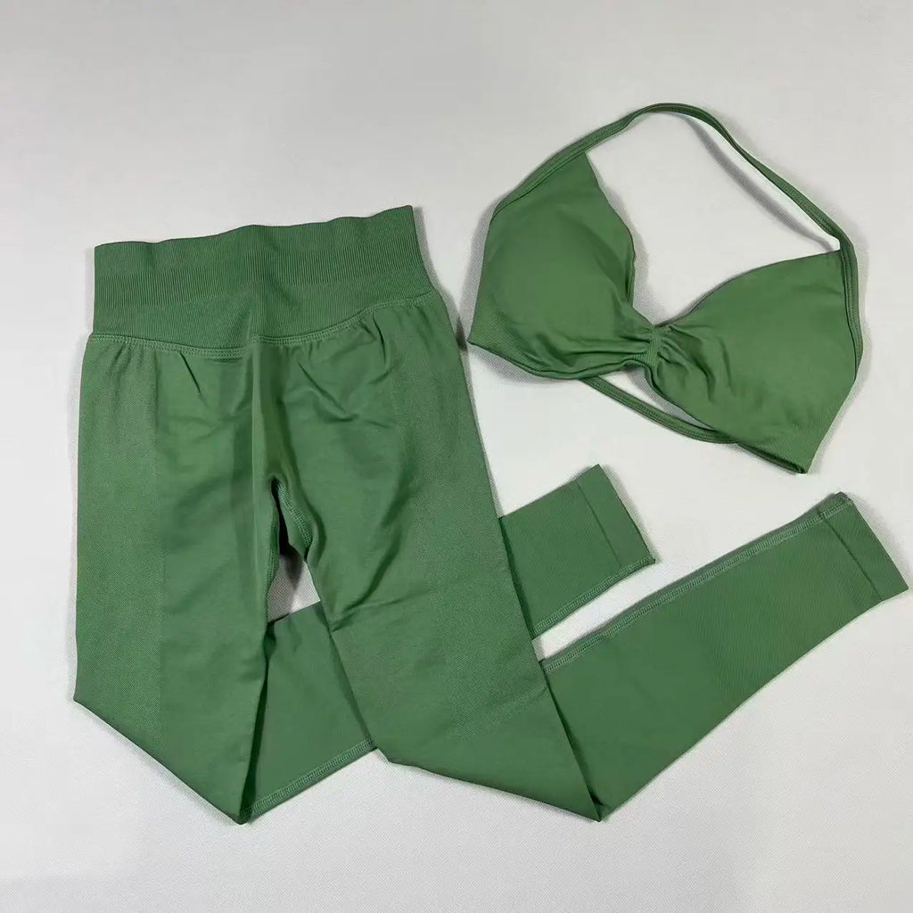 UETEEY Set für Damen, Trägerloser Yoga-BH, Sport-Top, Workout-Leggings-Set, Nahtloses Fitnessstudio-Set, Fitnesskleidung, Outfit, Activewear