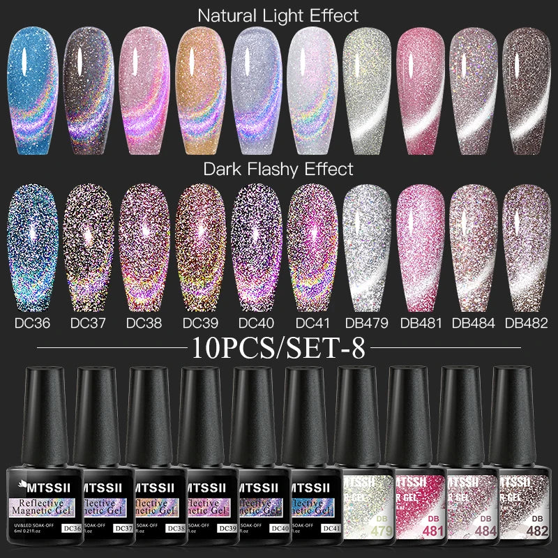 10/12PCS/SET Katze Magnetisches Gel Nagellack Set 9D Reflektierendes Glitzer Gel Halbpermanentes UV Gel Soak Off Funkelndes Nagelkunst Kits