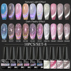 10/12PCS/SET Katze Magnetisches Gel Nagellack Set 9D Reflektierendes Glitzer Gel Halbpermanentes UV Gel Soak Off Funkelndes Nagelkunst Kits