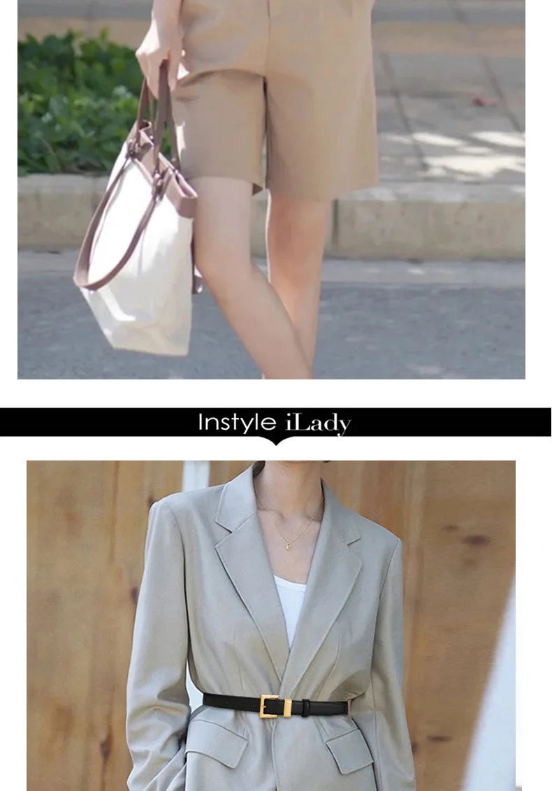 Ladies leather belt; cowhide versatile decoration for suit waist belt; retro simple high-end black ins style denim belt.