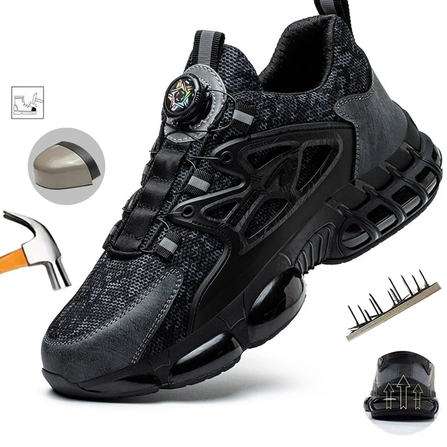 Herren Arbeitsschuhe Drehverschluss-Arbeitssneaker Schutzschuhe Industrie-Sicherheitsschuhe Durchtrittsicher Anti-Smash Stahlkappen-Schuhe