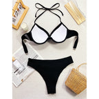 Gerüschter Neckholder Bügel-Bikini Damen Bademode Weiblicher Badeanzug Zweiteiliges Bikini-Set Mid Waist Badeanzug Schwimmen V5440