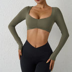 QINACTIVE Damen Yoga Shirts Crop Top Langarmshirts für Damen Yoga Sport Fitness Gym Kleidung Workout Tops