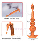 3-10cm Großer Analsex Plug mit Schwanz Sexspielzeug für Erwachsene Spiele Paare DIY Cosplay Großer Butt Plug Silikon Weich Lang Anal Beads Frauen