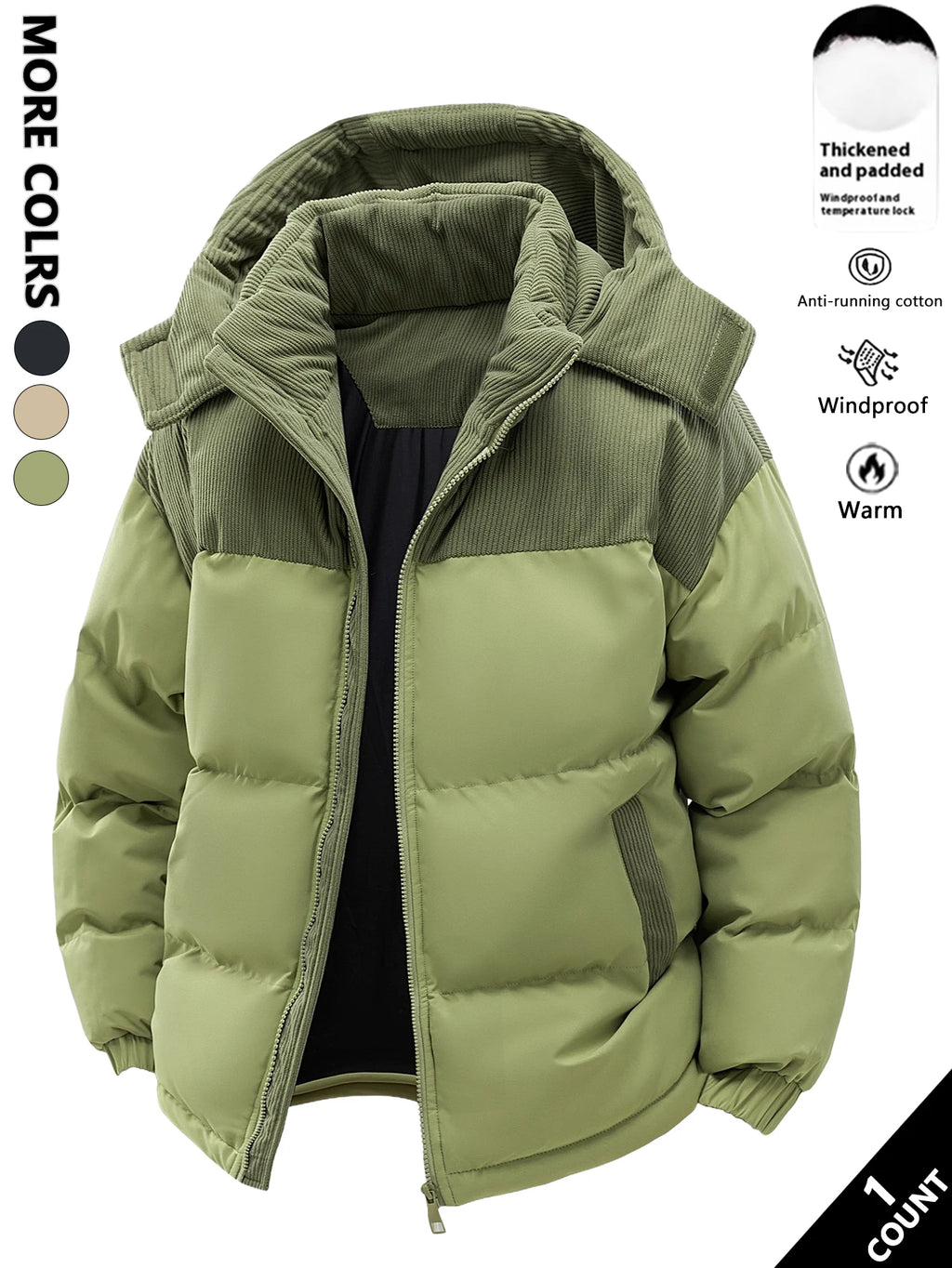Herren-Kapuzenjacke aus Baumwolle, winterlich verdickt und warm, winddicht und kältebeständig, schlicht und vielseitig als Arbeitskleidung