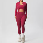 3-teiliges Sportbekleidung Yoga-Set Gym Sport-BH Reißverschlussjacke Leggings Kleidung Sportbekleidung Yoga-Anzüge für Damen Fitness-Set Trainingsanzug